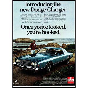 1976 Dodge Charger Daytona Coupe Vintage Print Ad Rocky Coast Shore Wall Art